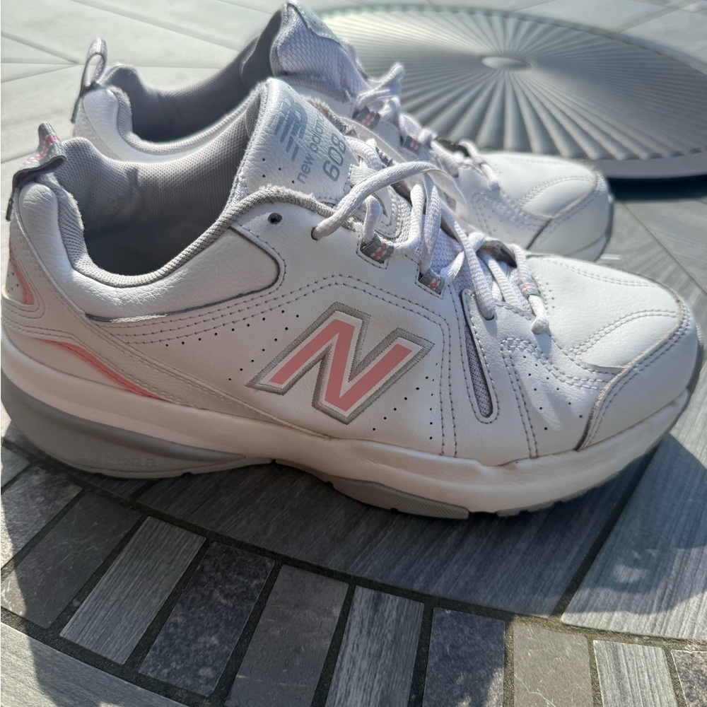 New Balance White Sneakers with Pink Trim